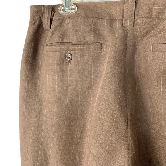 Merona Linen Trousers Women 14 Career Lined Brown Straight Leg Sm Thin Stripe - Picture 5 of 7